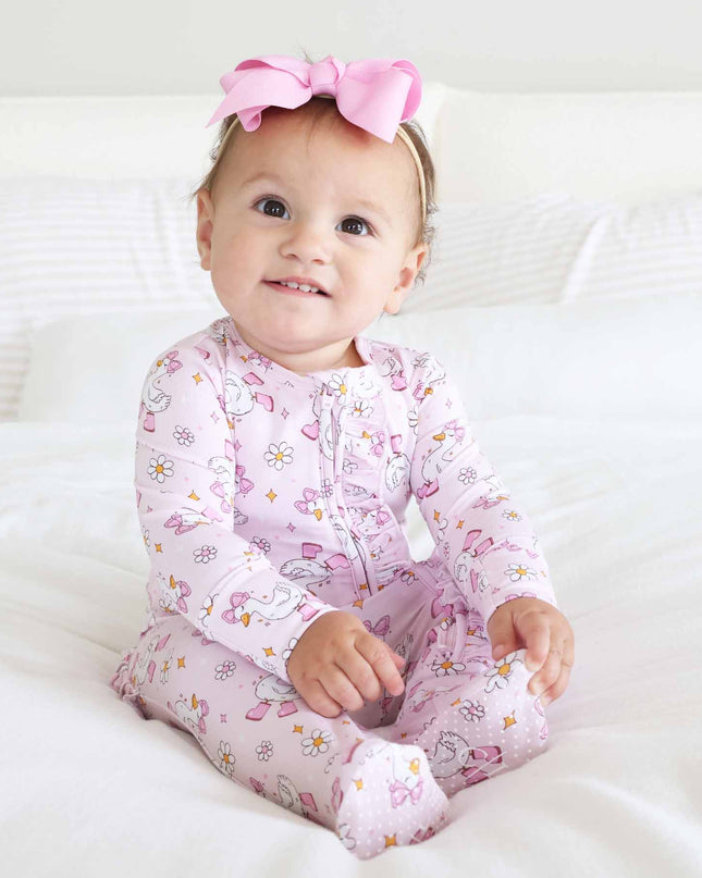 Silly Goose Ruffle Zipper Footie | Pink