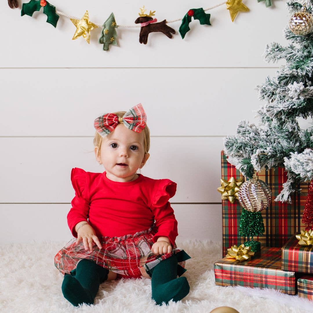 Christmas Red Plaid Long Sleeve Tutu Bodysuit - Holiday Baby