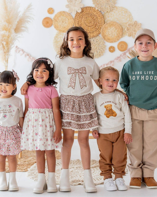 Mocha Floral Bow Patch Sweatshirt - Kids Clothing - Fall
