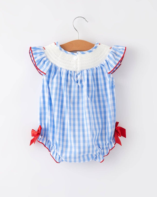 4th of july Flag Embroidery Smocking Girls Romper