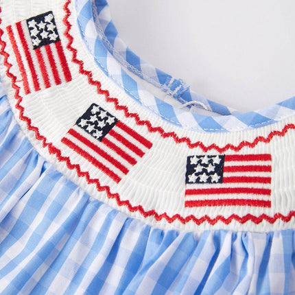 4th of july Flag Embroidery Smocking Girls Romper