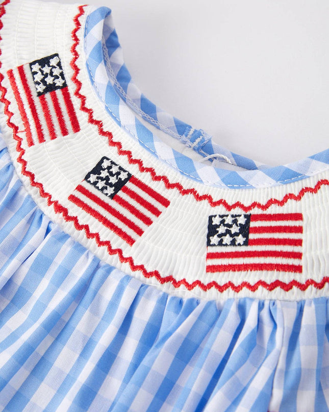 4th of july Flag Embroidery Smocking Girls Romper