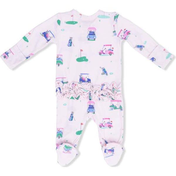 Vintage Golf Carts Ruffle Back Footie - Pink