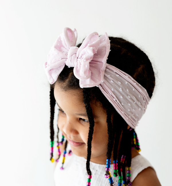 Shabby Dot FAB® nylon bow headband: Thistle/ White Dot