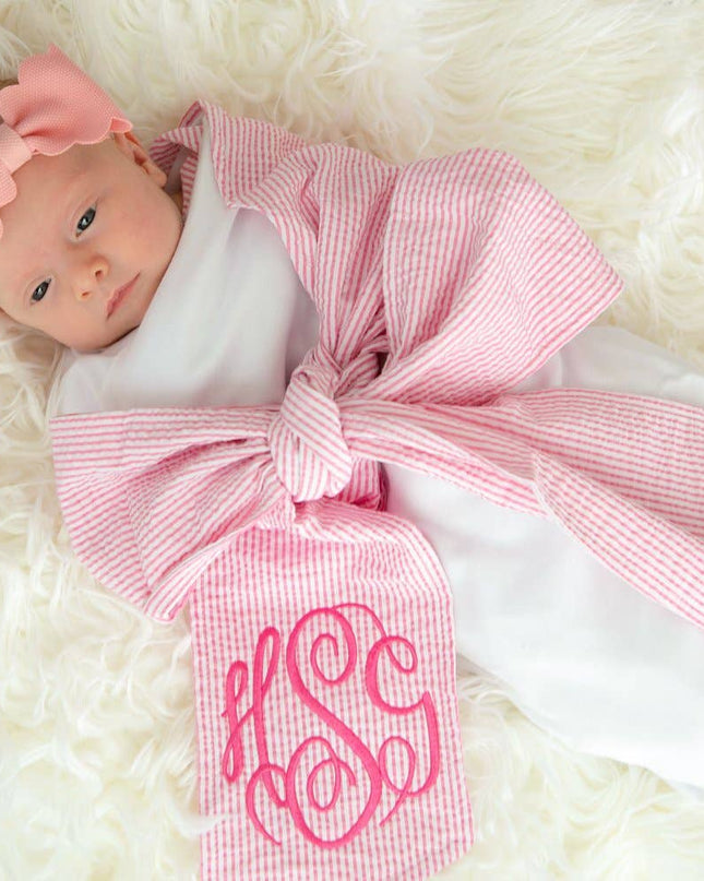 Personalized Seersucker Baby Swaddle Blanket - Pink
