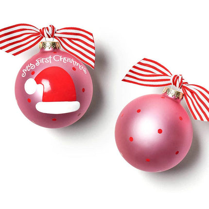 Pink My First Christmas Hat Glass Ornament