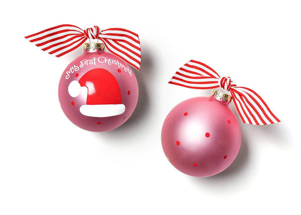 Pink My First Christmas Hat Glass Ornament