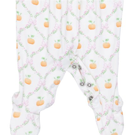 Angel Dear Pretty Pumpkin Trellis footie snap closure detail