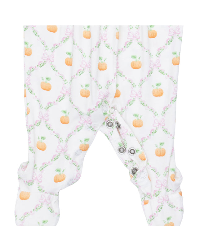 Angel Dear Pretty Pumpkin Trellis footie snap closure detail