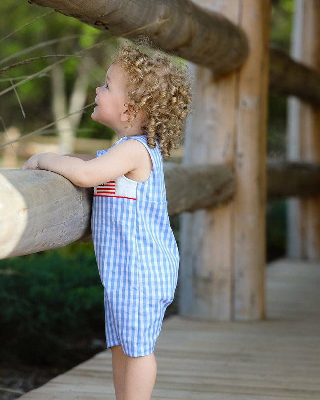 4th of july Flag Embroidery Smocking Boys Romper