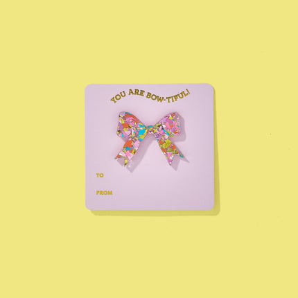 Pin w/ Gift Card - Bow - Pink & Colorful Confetti