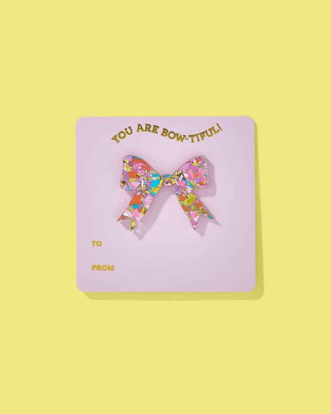 Pin w/ Gift Card - Bow - Pink & Colorful Confetti