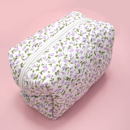 DITSY QUILTED COTTON FLORAL COSMETIC POUCH BAG | 40P557