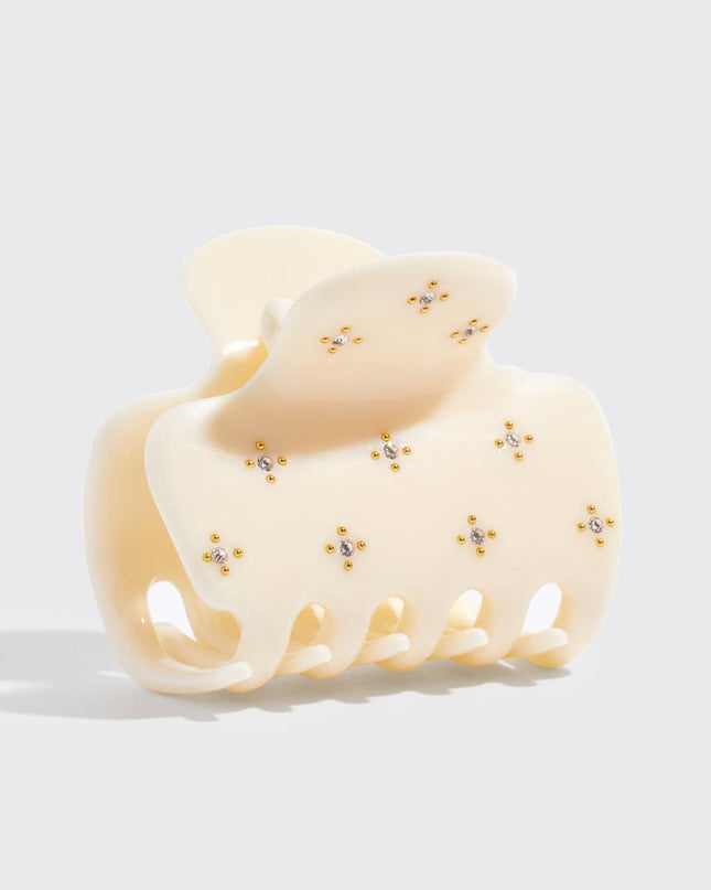 Recycled Plastic Rhinestone Medium Puffy Claw Clip - Ivory