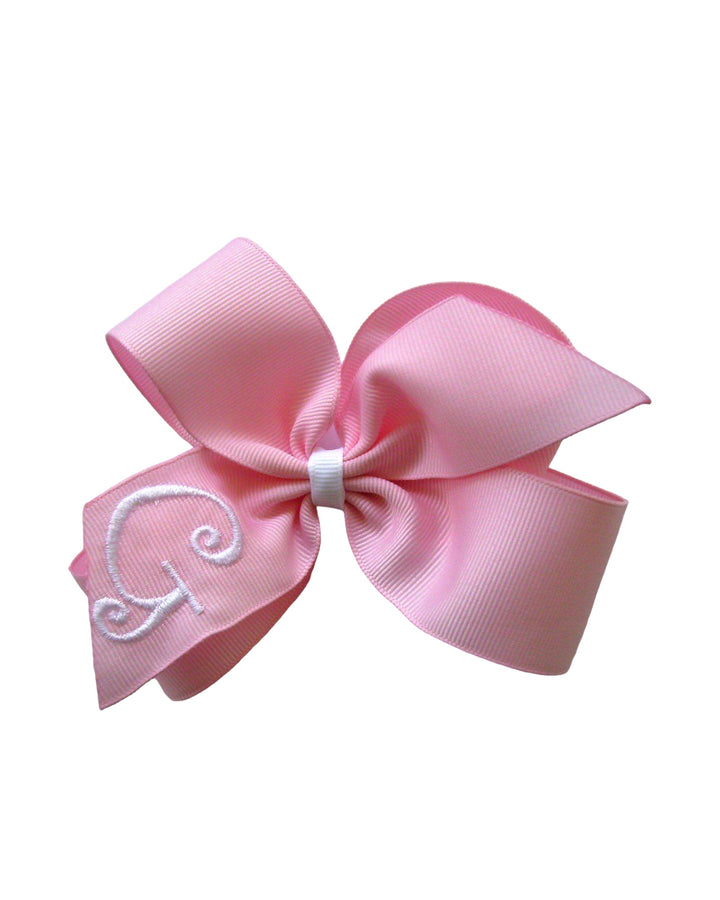 Initial Hair Bow-Pink With White Initial