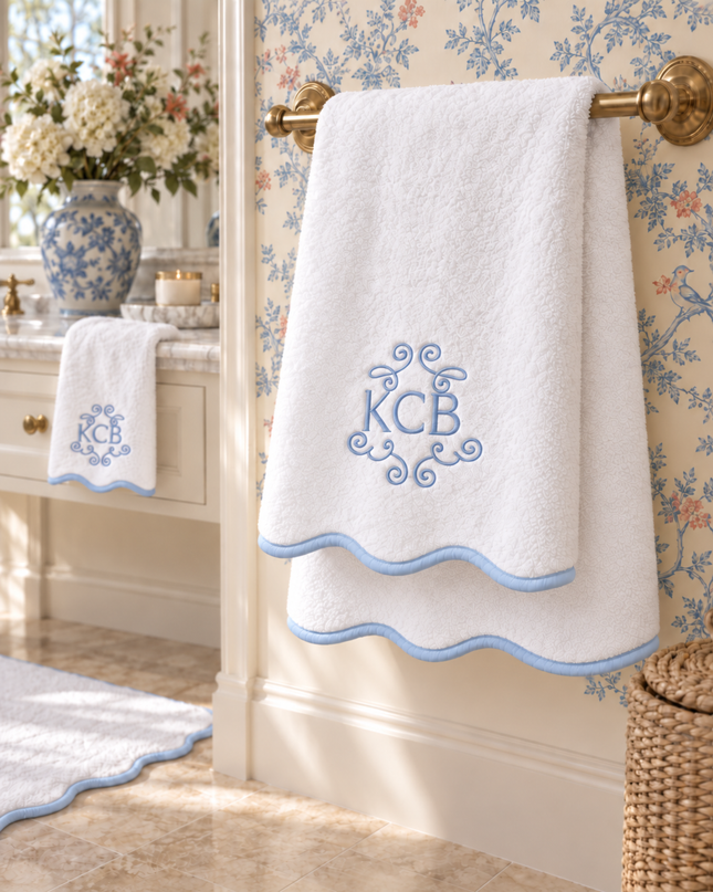Luxury Scallop Piping Bath Towel Sets (6-Piece)