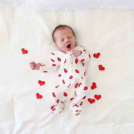 Little Kisses Bamboo Waffle Zipper Footie