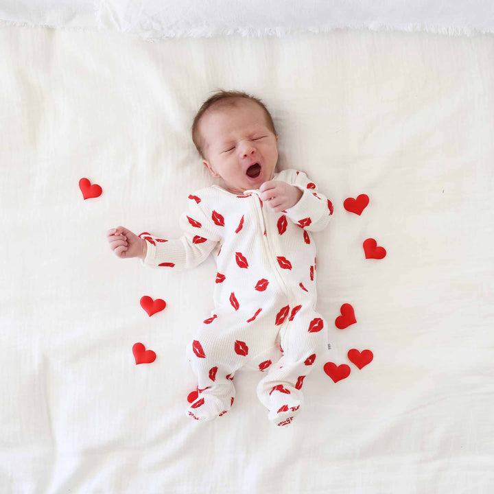 Little Kisses Bamboo Waffle Zipper Footie