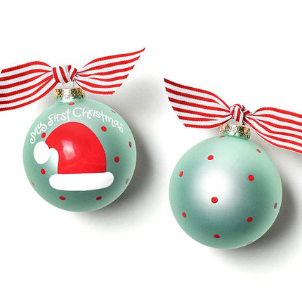 Blue My First Christmas Hat Glass Ornament
