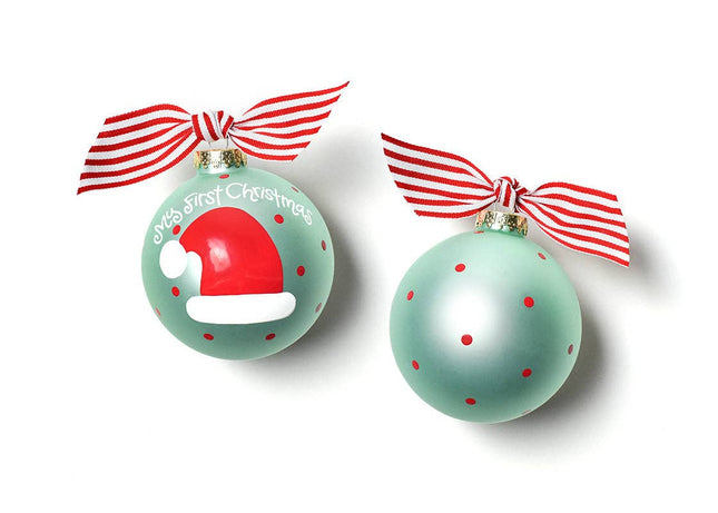 Blue My First Christmas Hat Glass Ornament