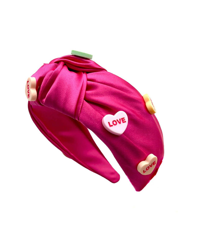 Pink Satin Knot Conversation Heart Headband