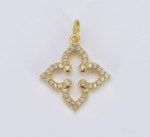 Gold Filled Four Leaf Clover Flower Charm Pendant, CP016