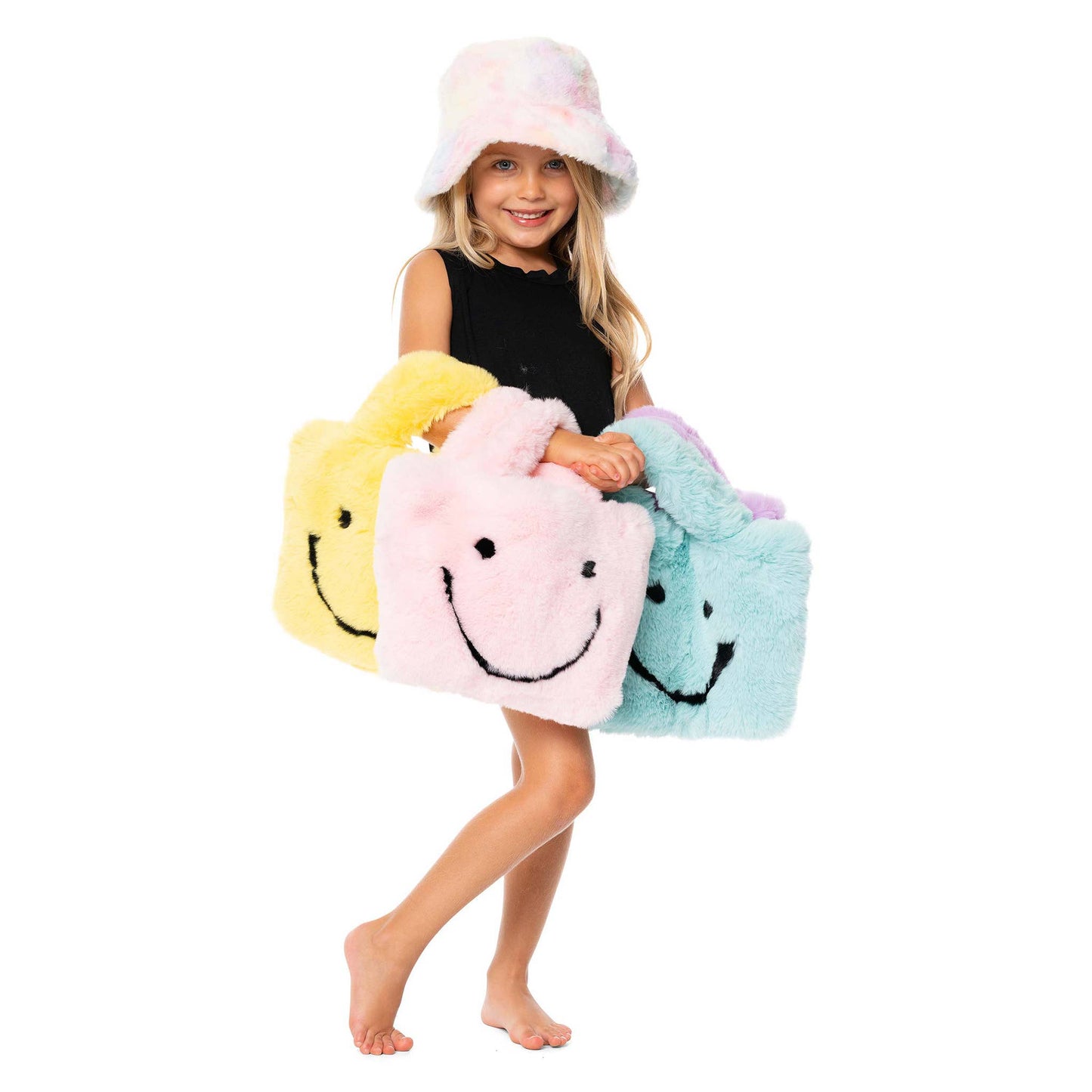 Faux Fur Fuzzy Happy Face Purses for Kids