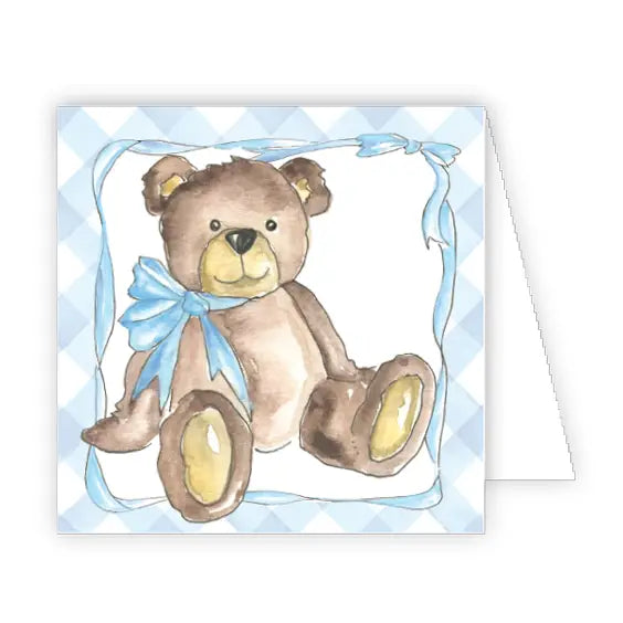 Blue Teddy Bear With Blue Bow Enclosure Card