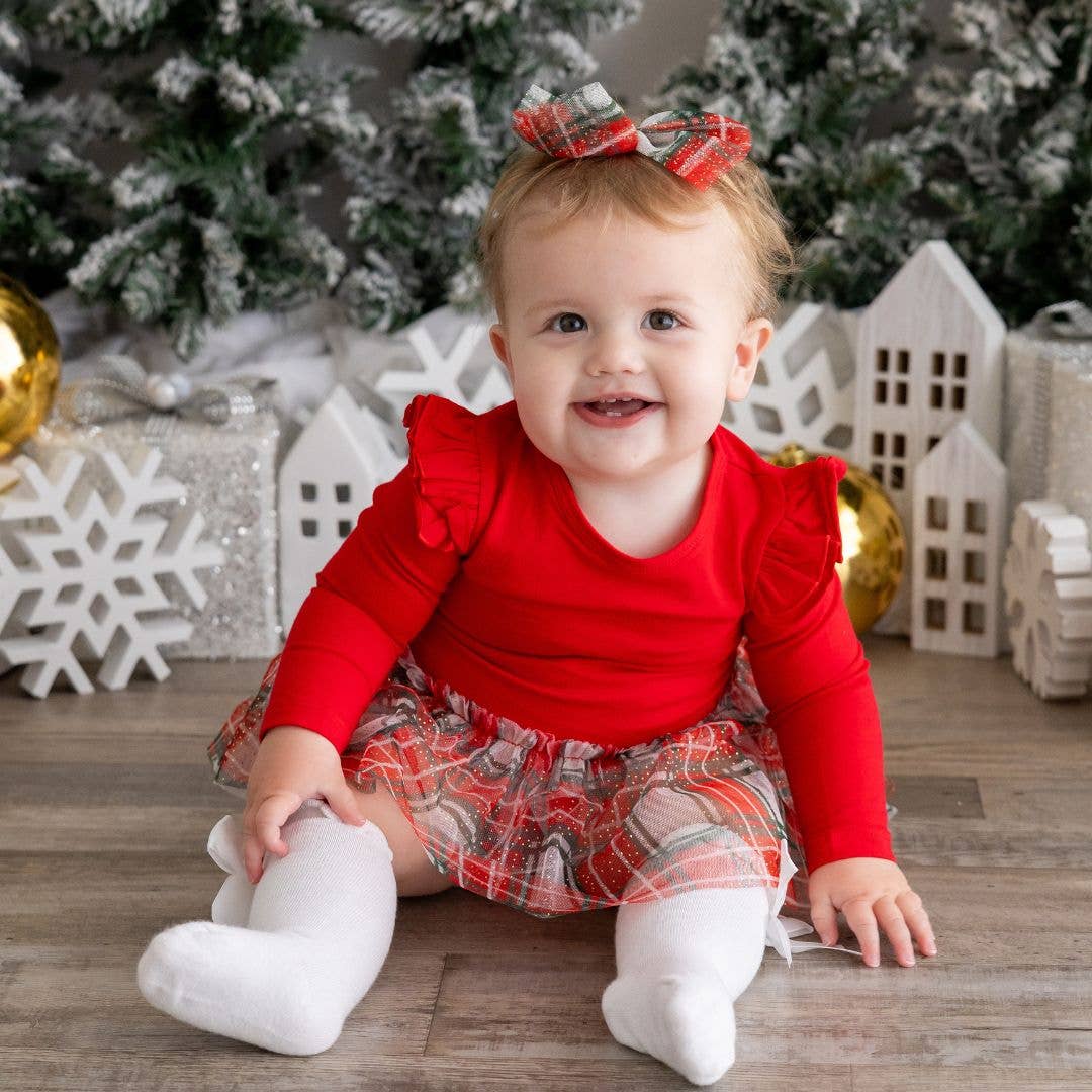 Christmas Red Plaid Long Sleeve Tutu Bodysuit - Holiday Baby