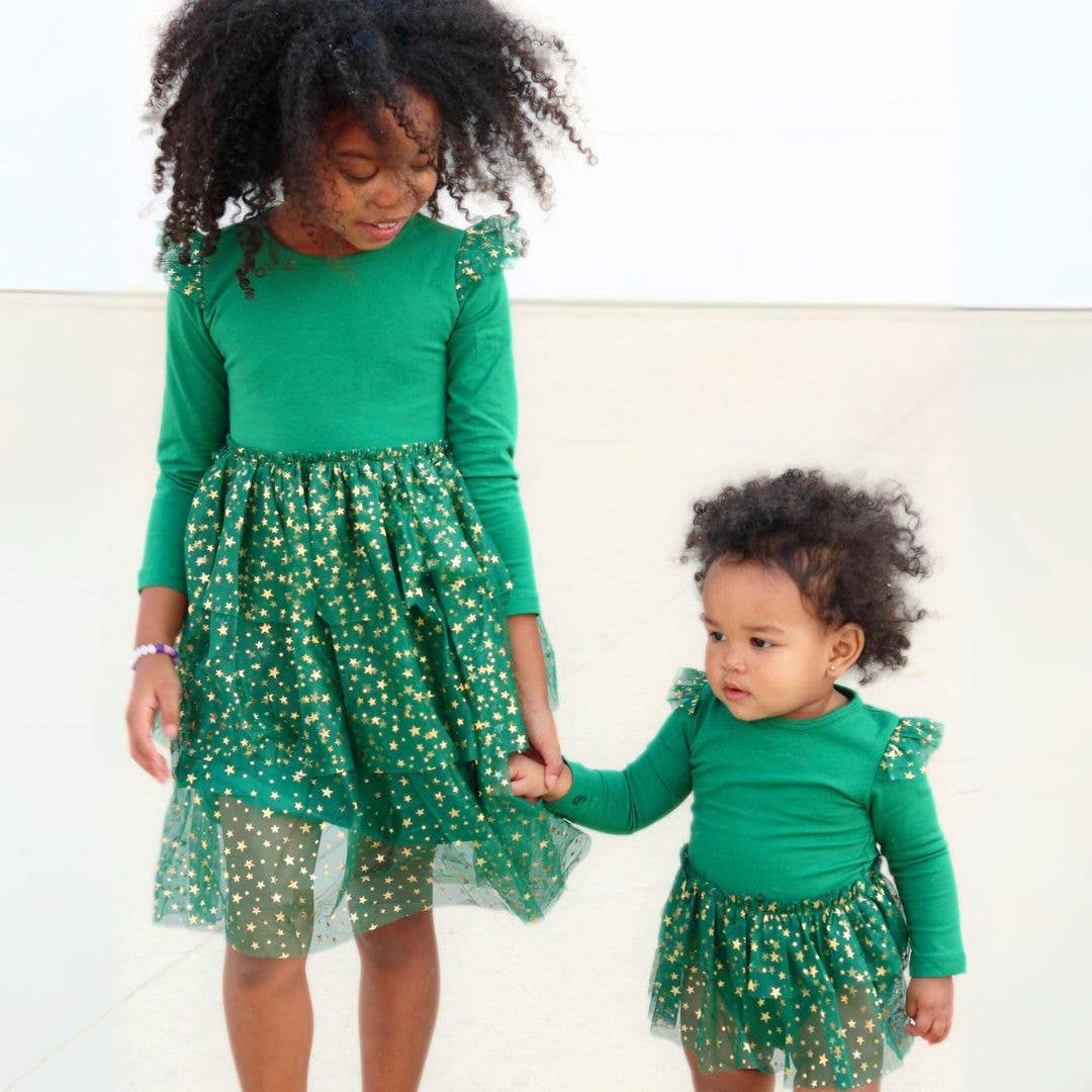 Emerald Green Shimmer Christmas Long Sleeve Tutu Dress