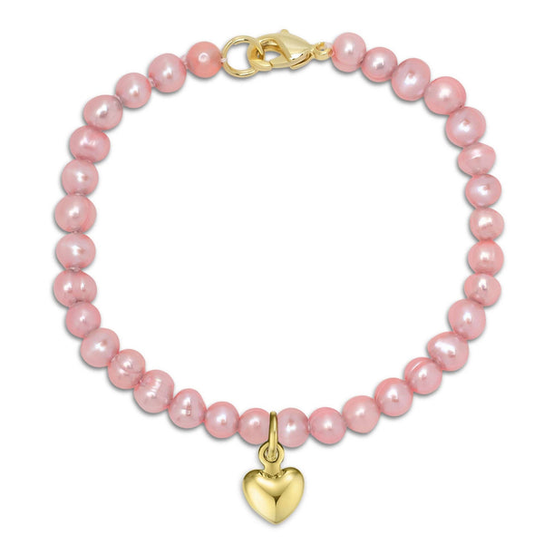 Pink Freshwater Pearl Strand Bracelet with Heart Charm (Baby)