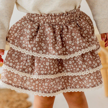 Mocha Floral Skort - Kids Boutique Clothing - Fall