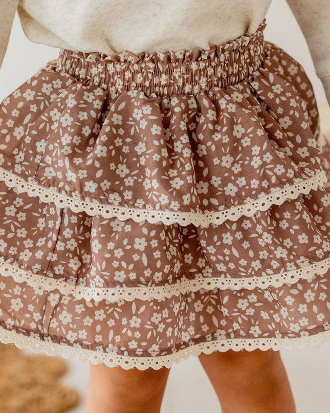 Mocha Floral Skort - Kids Boutique Clothing - Fall