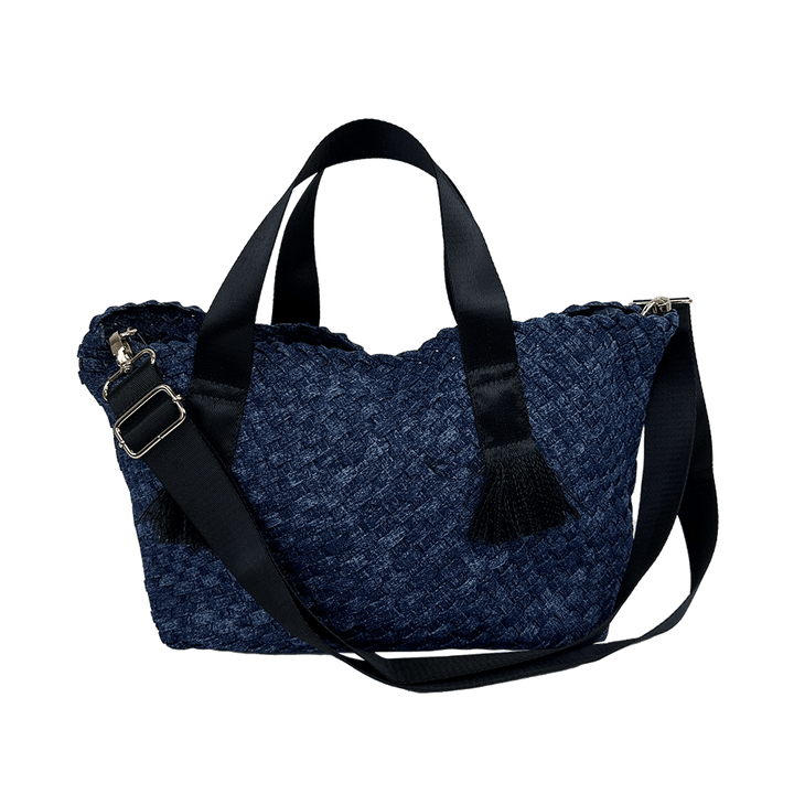 Daria Large Woven Denim Tote w/ Contrast Handles w/ Crossbody Strap