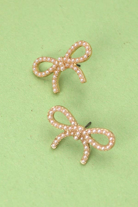 PEARL BOW STUD EARRINGS