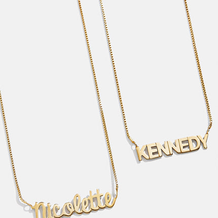 Customizable 18K Gold Box Chain Nameplate Necklace