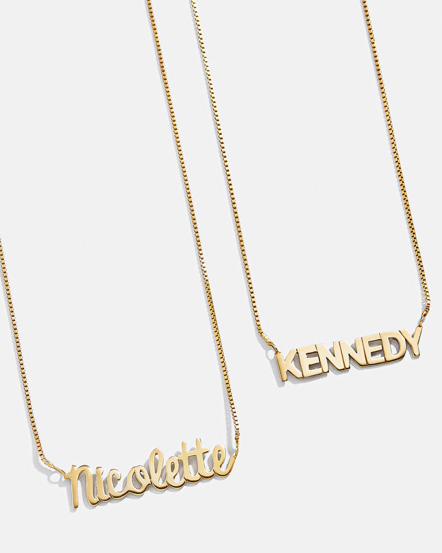 Customizable 18K Gold Box Chain Nameplate Necklace