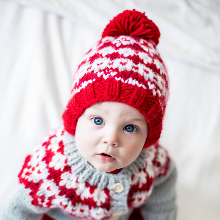Fairisle Red Beanie Hat