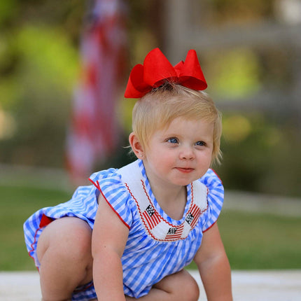 4th of july Flag Embroidery Smocking Girls Romper