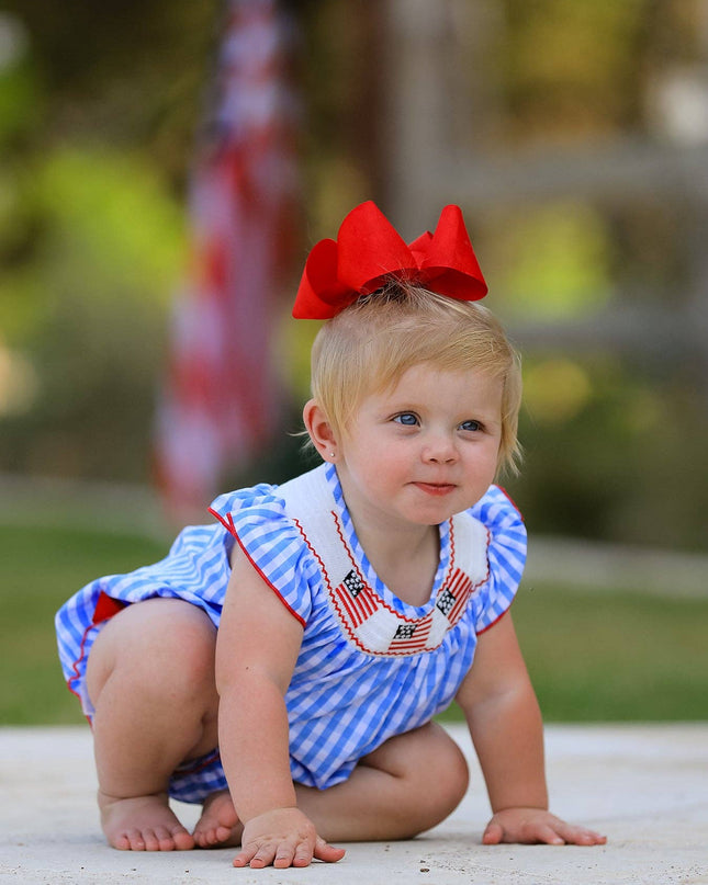 4th of july Flag Embroidery Smocking Girls Romper