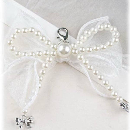 Pearl Bow with Silver Bows Purse Charm