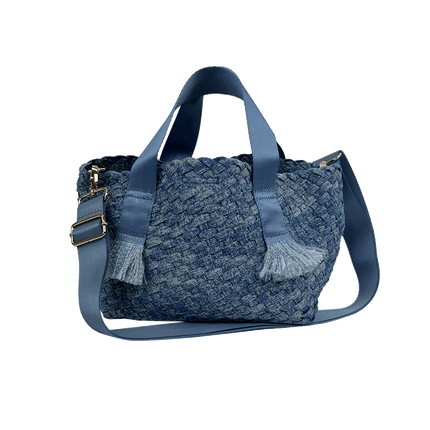 Darcy Woven Denim Tote w/ Self Handles w/ Crossbody Strap