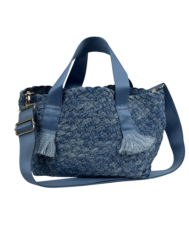 Darcy Woven Denim Tote w/ Self Handles w/ Crossbody Strap