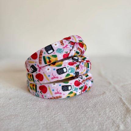 Handmade Pink School Supplies Top Knot Headband