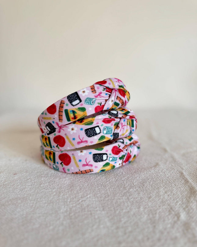 Handmade Pink School Supplies Top Knot Headband