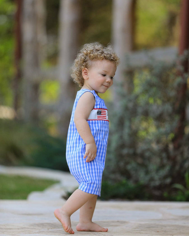 4th of july Flag Embroidery Smocking Boys Romper