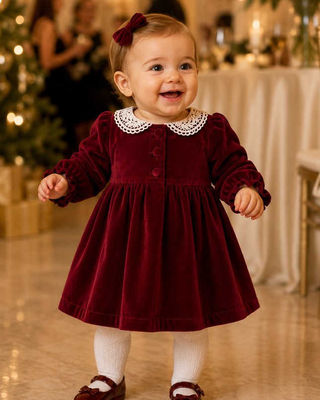 Red Velvet Long Sleeve Baby Girl Dress