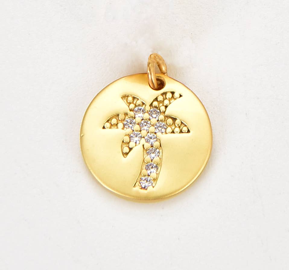 Gold Filled Dainty Palm Tree Charm CZ Micro Pave, CP1840