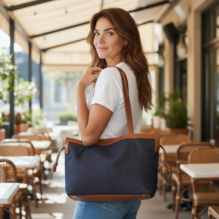 Cinched Denim Tote Bag -Reese Indigo