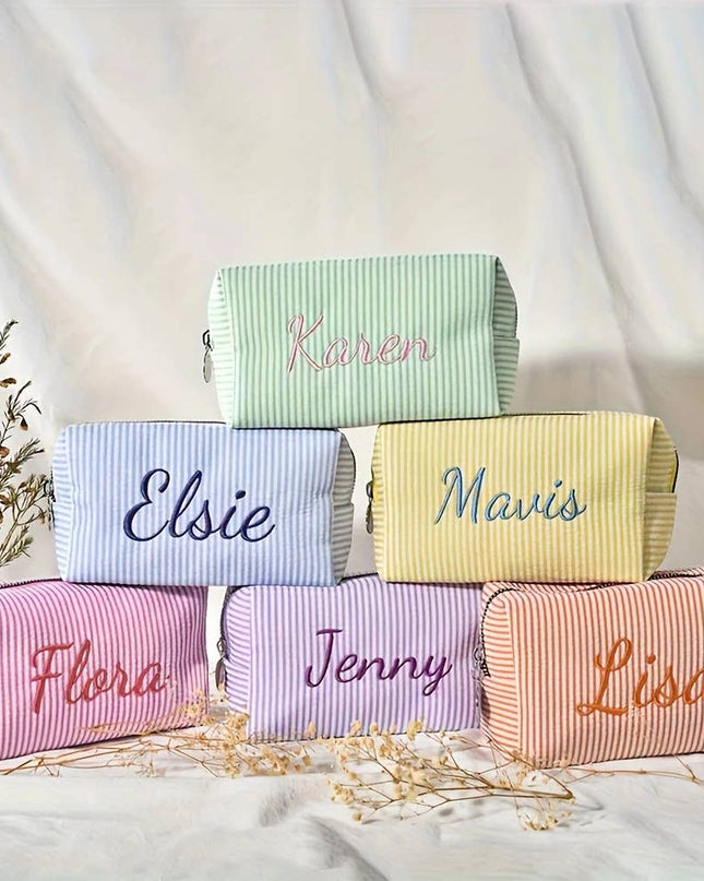 Personalized Striped Cosmetic Bag